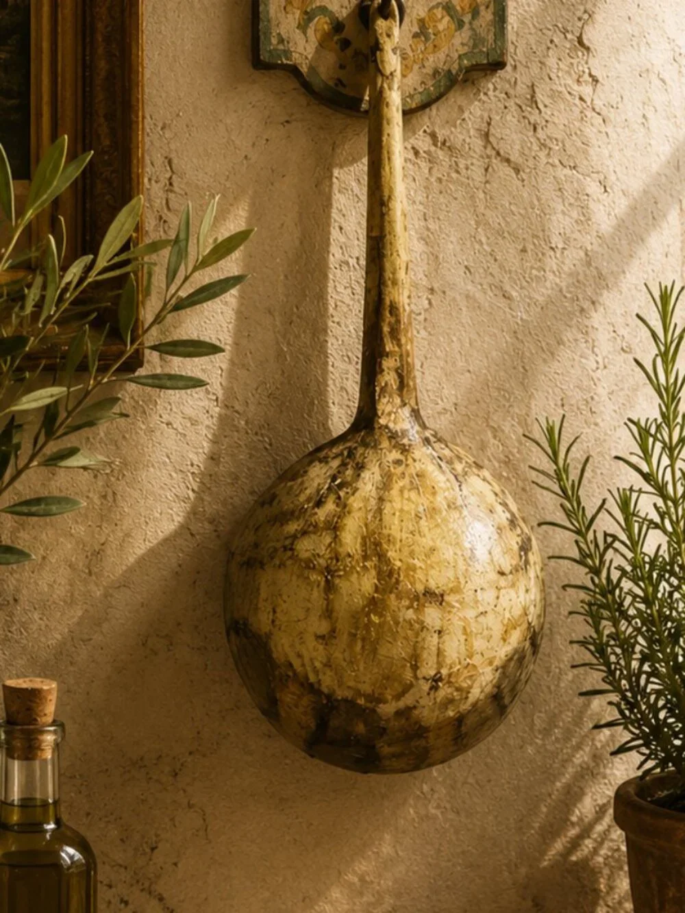 Vintage Italian Florentine Ornate Hand-Painted Wooden Carved Decorative Ladle